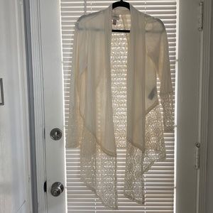 Cream Cardigan with Open Front and Pretty Lace Detail
